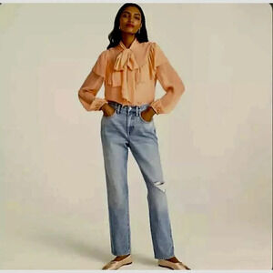 J Crew Slouchy Boyfriend Jeans Women 29 Basin Wash Blue Distressed Relaxed BD364